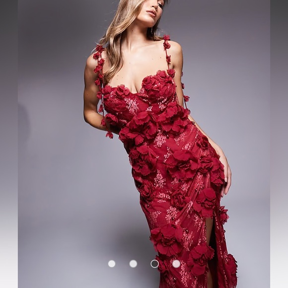 ASOS LUXE Burgundy Red 3D Floral Pearl Lace Maxi Dress Gown NWT ASOS LUXE Burgundy Red 3D Floral Pearl Lace Maxi Dress Gown NWT